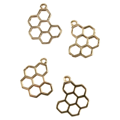 Brass Pendants - Honeycomb 18k Gold Plated - Pkg/4