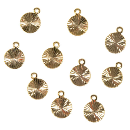 Brass Charm  - Round Burst 18k Gold Plated - Pkg/10