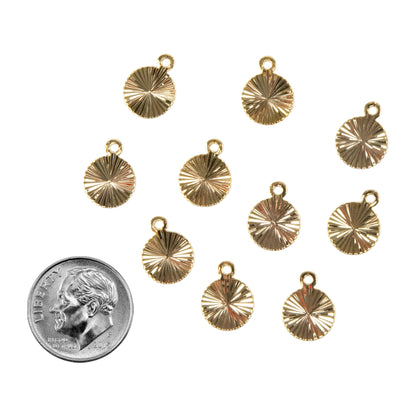 Brass Charm  - Round Burst 18k Gold Plated - Pkg/10 with dime