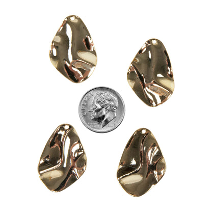 Brass Charm  - Wavy Nugget 18k Gold Plated - Pkg/4 with dime