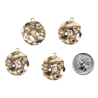 Brass Pendant - Wavy Round 18k Gold Plated - Pkg/4 with dime