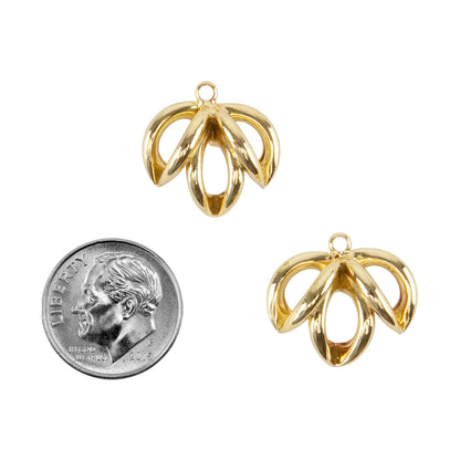 Brass Pendant - 3D Leaf - 18k Gold Plated - Pkg/2 with dime