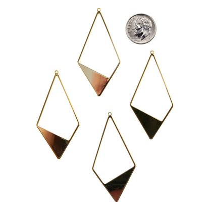 Brass Pendants - Rhombus - 18k Gold Plated - Pkg/4 with dime