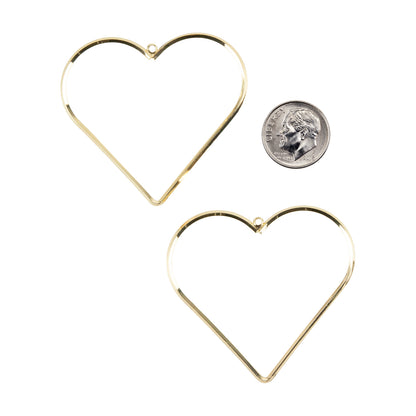 Brass Pendants - Heart 18k Gold Plated - Pkg/2 with dime