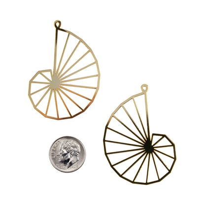 Brass Pendants - Spiral Shell - 18k Gold Plated - Pkg/2 with dime