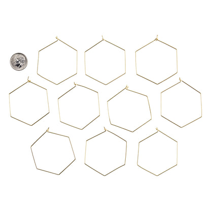Brass Earring Hook Pendant - Hexagon - 18k Gold Plated - Pkg/10 with dime