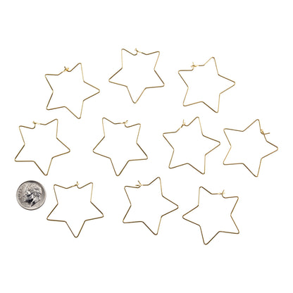 Brass Earring Hook Pendant - Star - 18k Gold Plated - Pkg/10 with dime