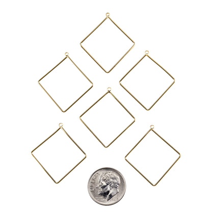 Brass Pendants - Rhombus - 18k Gold Plated - Pkg/6 with dime