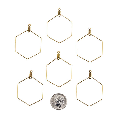 Stainless Steel Wire Hoop Pendants - Hexagon - Pkg/6 with dime