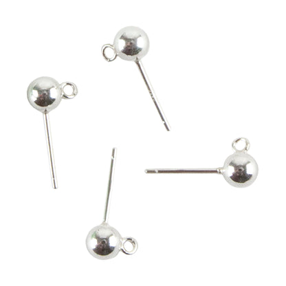 925 Sterling Silver Ear Stud Finding - Ball with Loop - Pkg/4