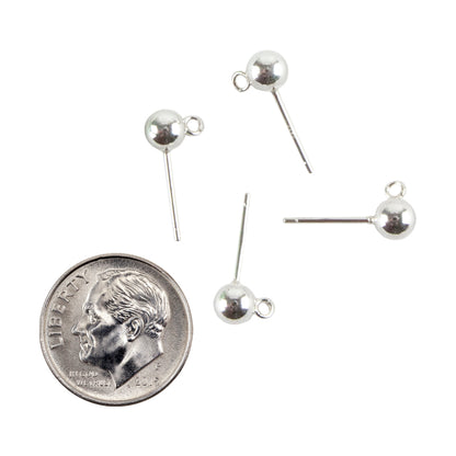 925 Sterling Silver Ear Stud Finding - Ball with Loop - Pkg/4 with dime
