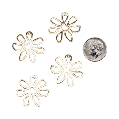 Brass Pendants - Flower - 18k Gold Plated - Pkg/4 with dime