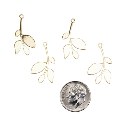 Brass Pendants - Leafy Branch - 18k Gold Plated - Pkg/4 with dime