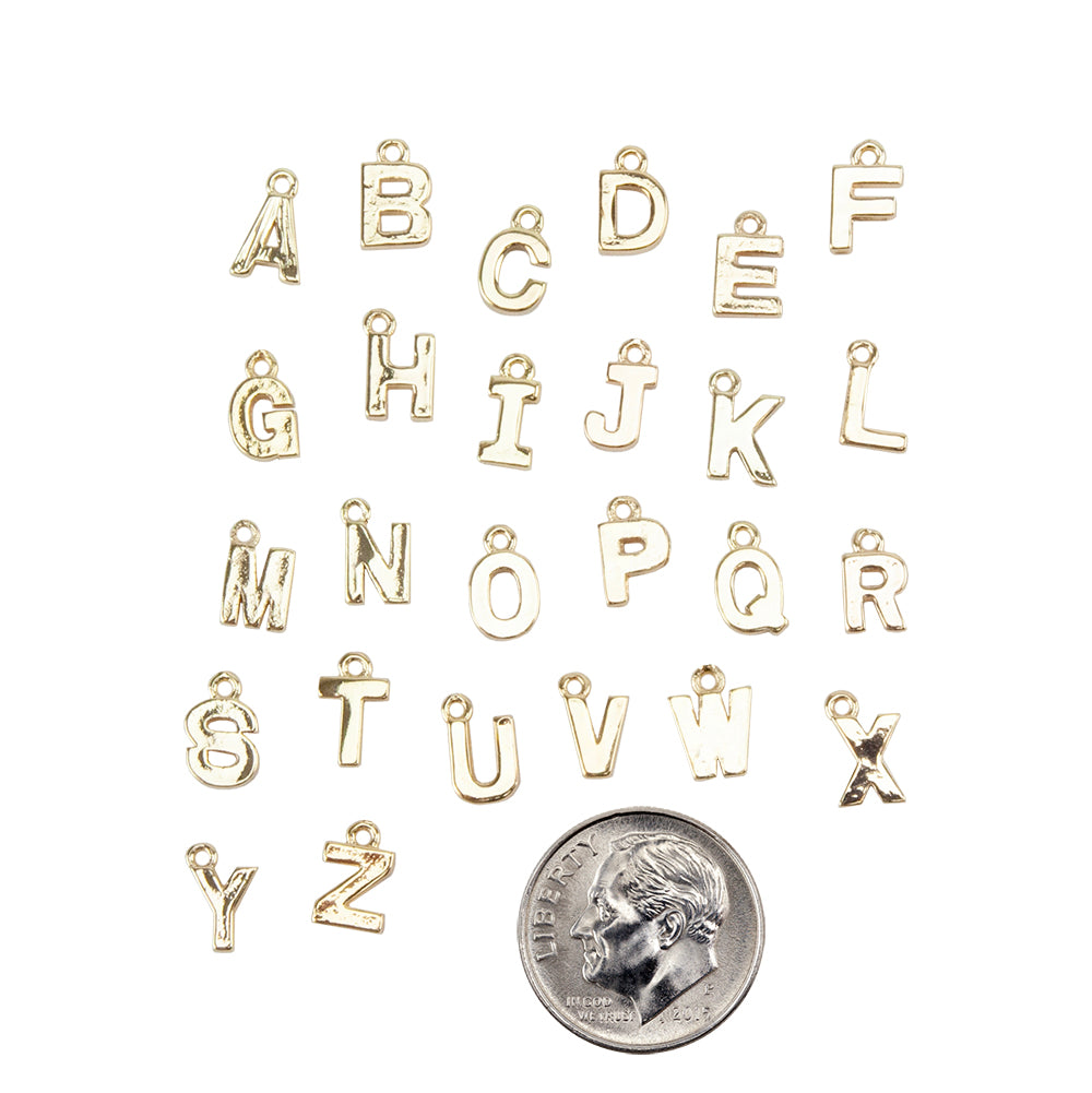 26 Brass Pendants - Alphabet A to Z with dime