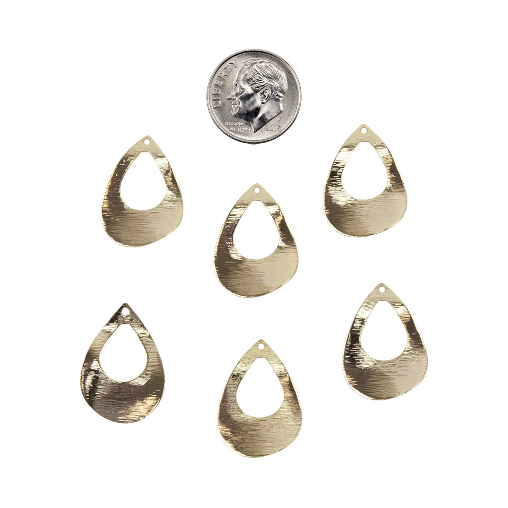 6 Brass Pendants - Teardrop with dime