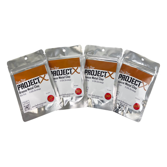 packages of Five Star Project X Bronze Clay 25g, 50g, 100g, 200gm