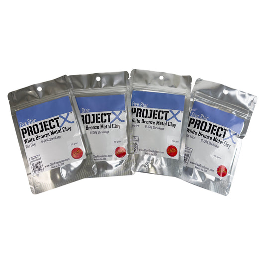 packages of Five Star Project X White Bronze Clay 25gm, 50gm, 100gm, 200gm