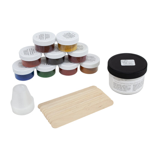 Craftcast Kit: Concrete Creations: Crafting Unique Artful Jewelry. This kit includes:&nbsp;  8 oz Artist's Concrete  All 9 Concrete Pigments (Blue, Brick Red, Charcoal, Green, Plum, Rose, Sandstone, Terracotta and Yellow)  10 wooden sticks and cups for mixing