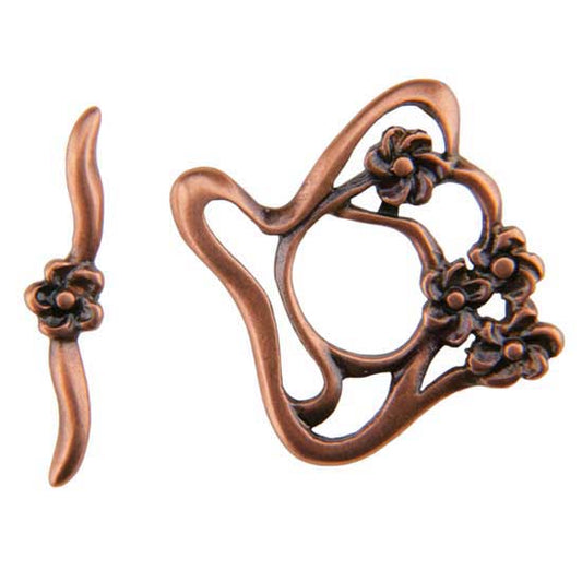 Copper Plate Toggle Clasp - Designer Flower - 1 Set