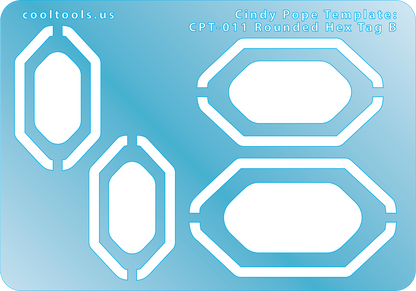 blue plastic Cindy Pope Template - Rounded Hex Tag B