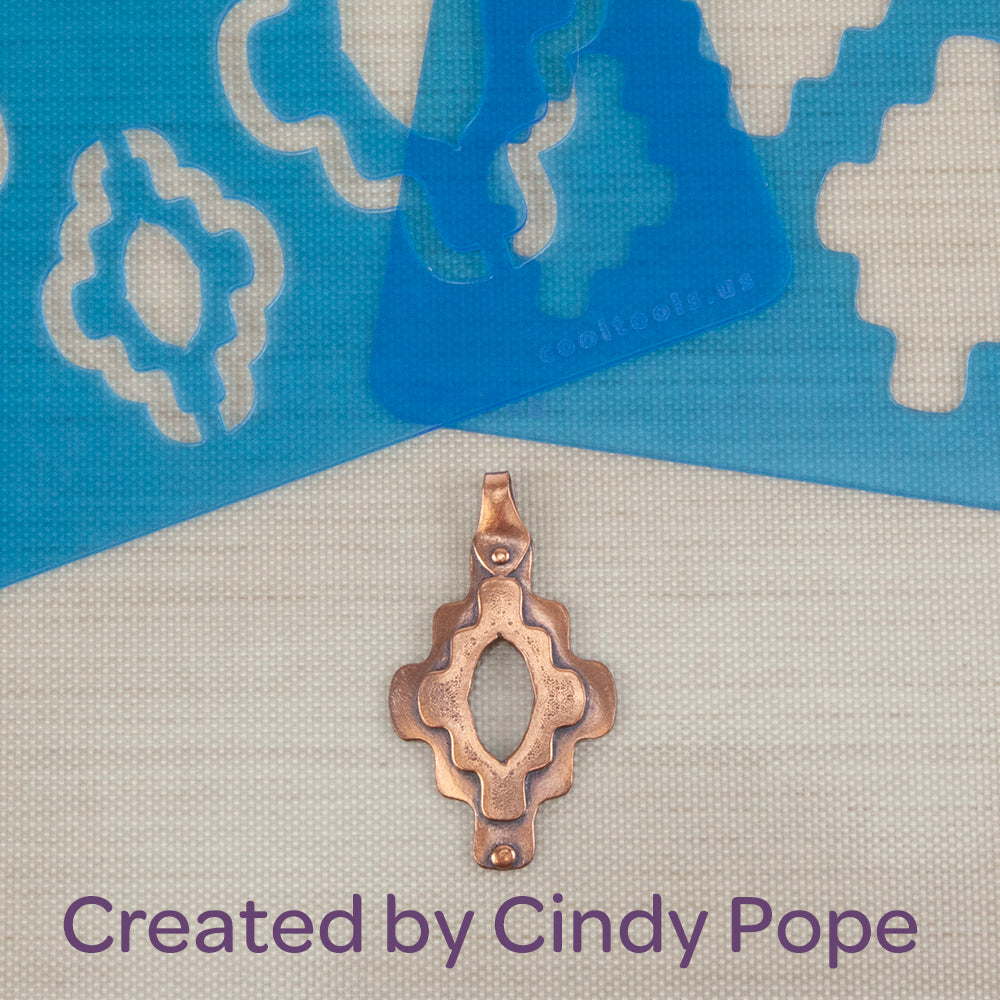 Cindy Pope Template - Aztec Curves sample pendant in copper