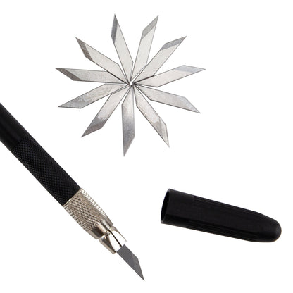 Carving Knife with 12 Blades

Lightweight handle with easy-change blade system. Use this knife for carving, sculpting or cutting clay. Comes with 12 blades so you always have spares when you need one.&nbsp;