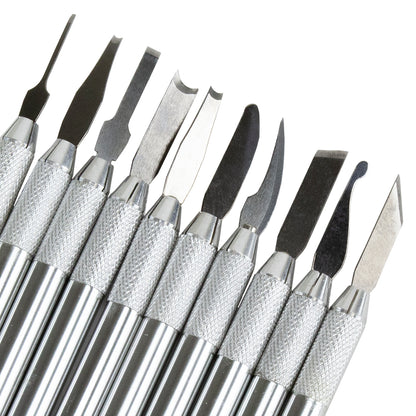 Clay Sculpting &amp; Carving Tools

Use this 10 piece set of sculpting tools to carve or sculpt metal clay and polymer clay. Each tool features a comfort grip&nbsp;and&nbsp;different shaped tip for a variety of design options.&nbsp;