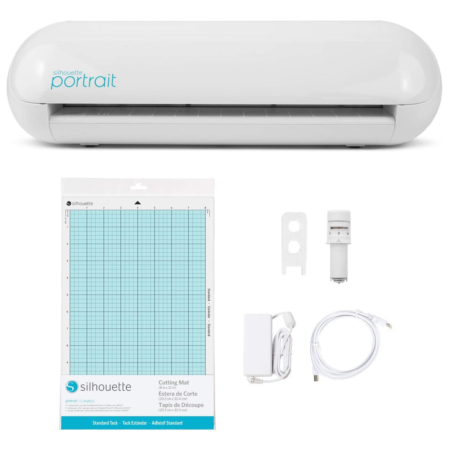 Silhouette Portrait® 3, Power cable & USB cable Portrait Cutting Mat (8" x 12") AutoBlade Adapter for Silhouette sketch pens