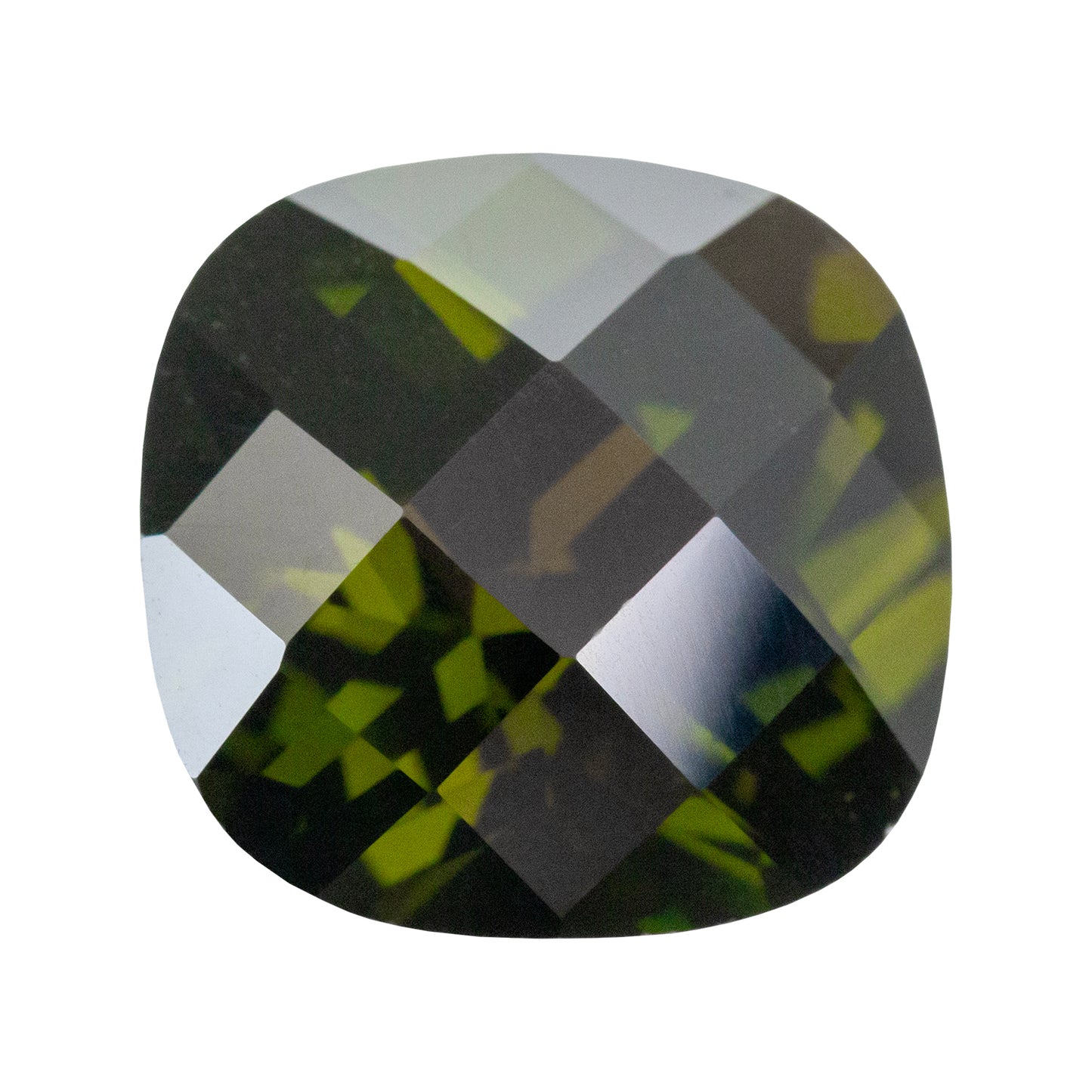 Cubic Zirconia - Olivine - Cushion - Checkerboard