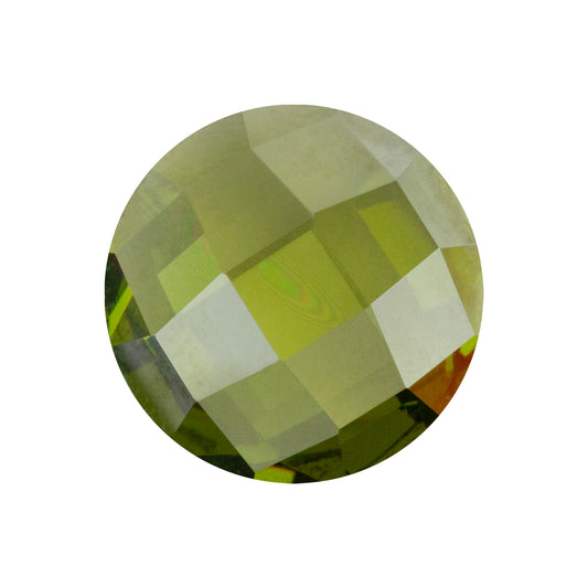 Cubic Zirconia - Olivine - Cabochon Round - Checkerboard