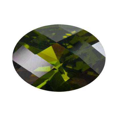 Cubic Zirconia - Olivine - Oval - Checkerboard