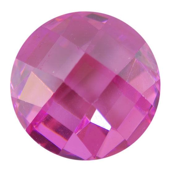 Cubic Zirconia - Pink Sapphire - Cabochon Round - Checkerboard