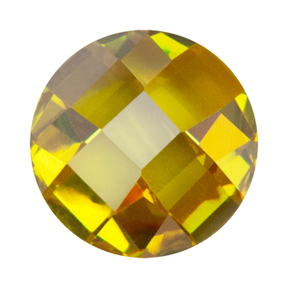 Cubic Zirconia - Yellow Diamond - Cabochon Round - Checkerboard