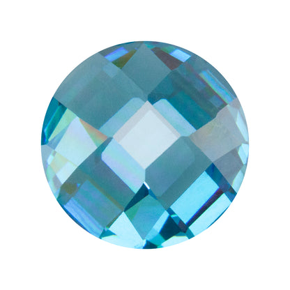 Cubic Zirconia - Blue Topaz - Cabochon Round - Checkerboard