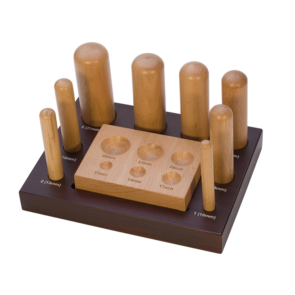 Dapping Punch Set - Wooden - 8 Pcs with Block & Stand