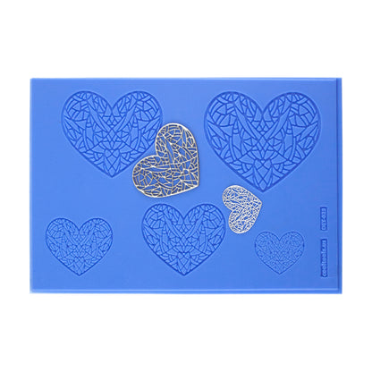 blue Delicate Element Texture - Stained Glass Heart with silver samples