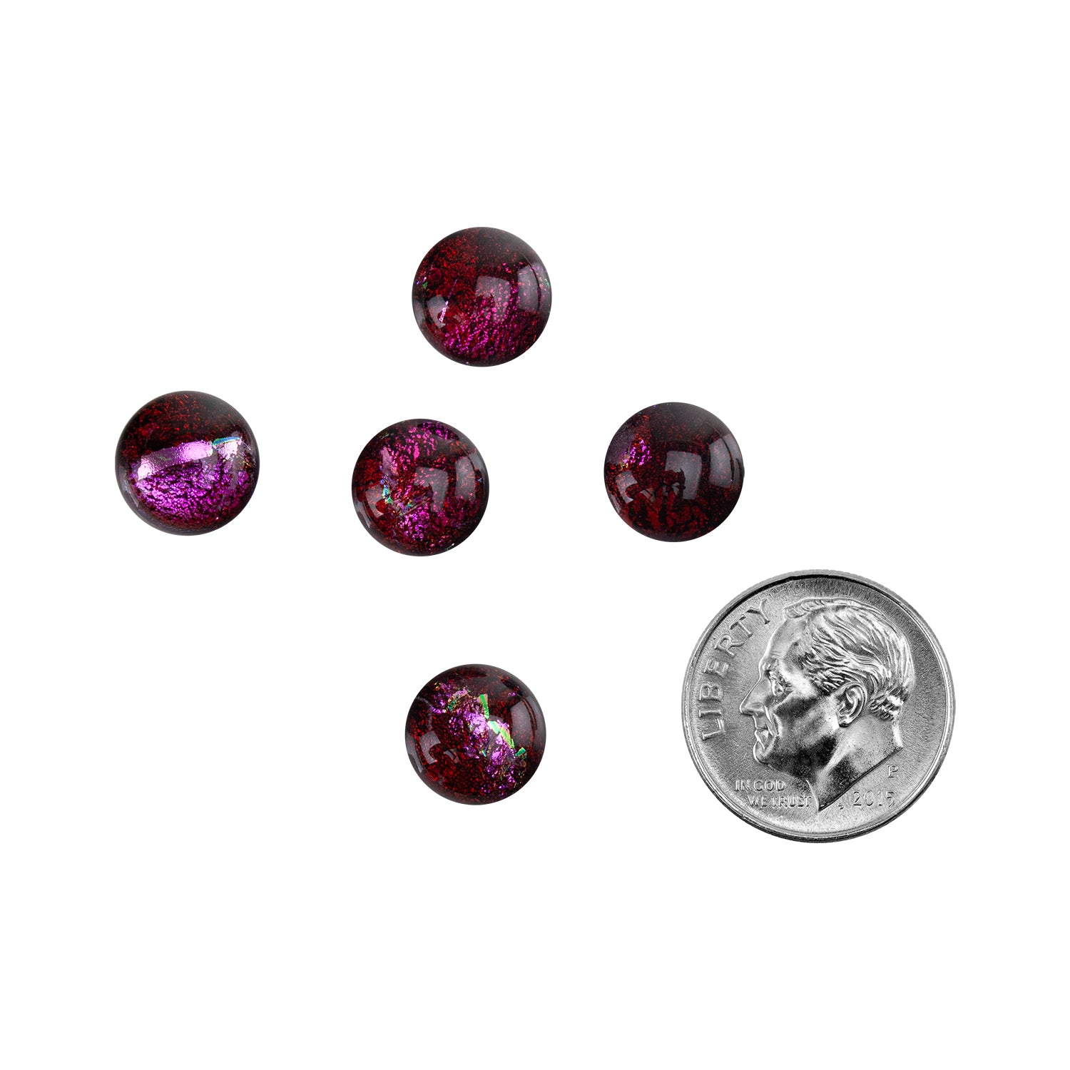 Dichroic Cabochons - Red Small - 6mm to 10mm  with dime