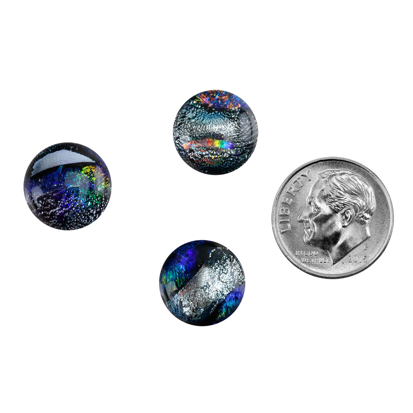 Dichroic Cabochons - Silver Medium - 12mm to 16mm with dime