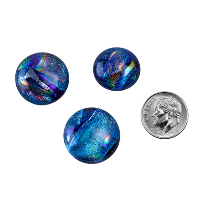 Dichroic Cabochons - Blue Large - 16mm to 20mm Pkg/3 with dime