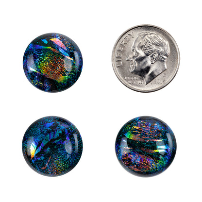 Dichroic Cabochons - Green Large - 16mm to 20mm Pkg/3 with dime