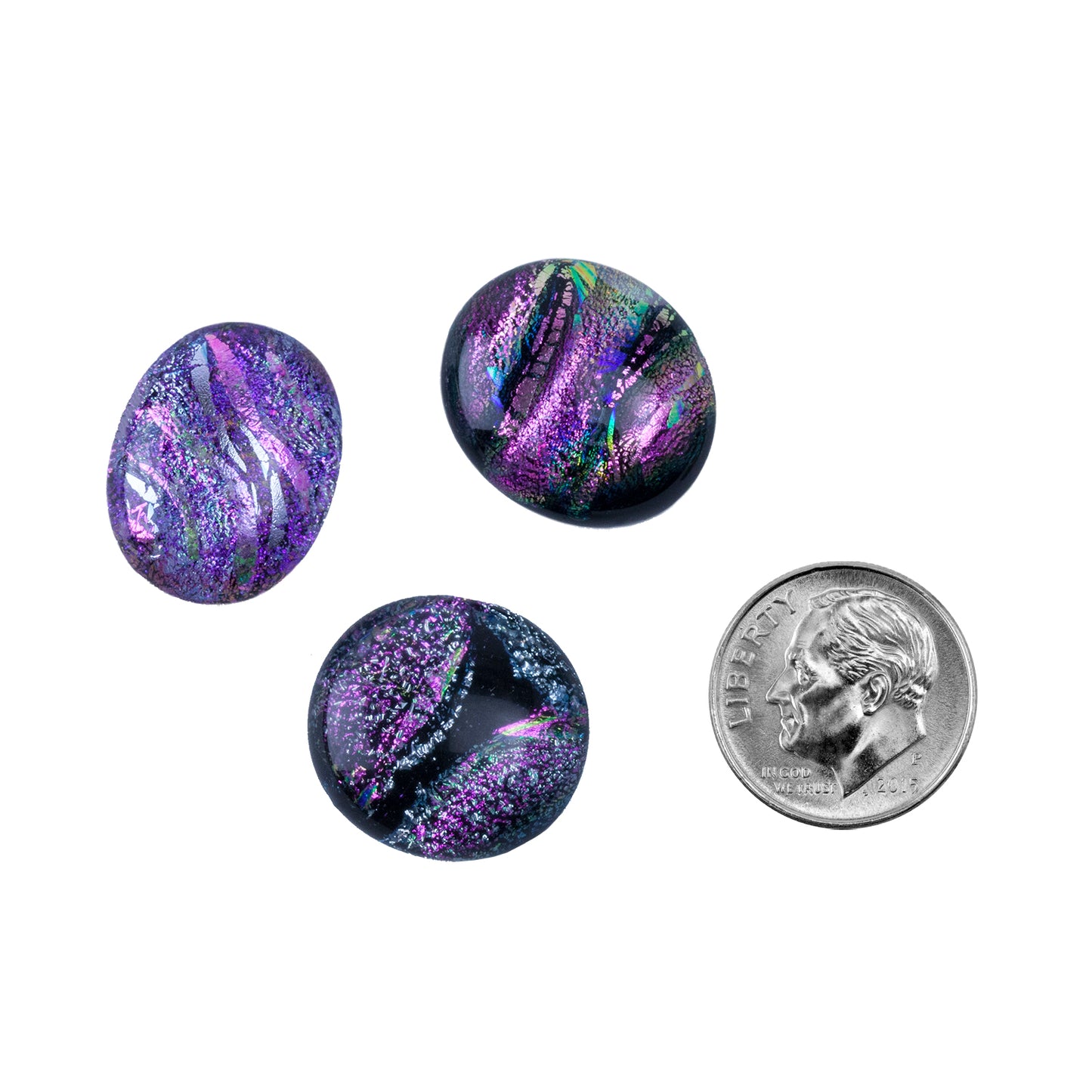 Dichroic Cabochons - Pink Large - 16mm to 20mm Pkg/3 with dime