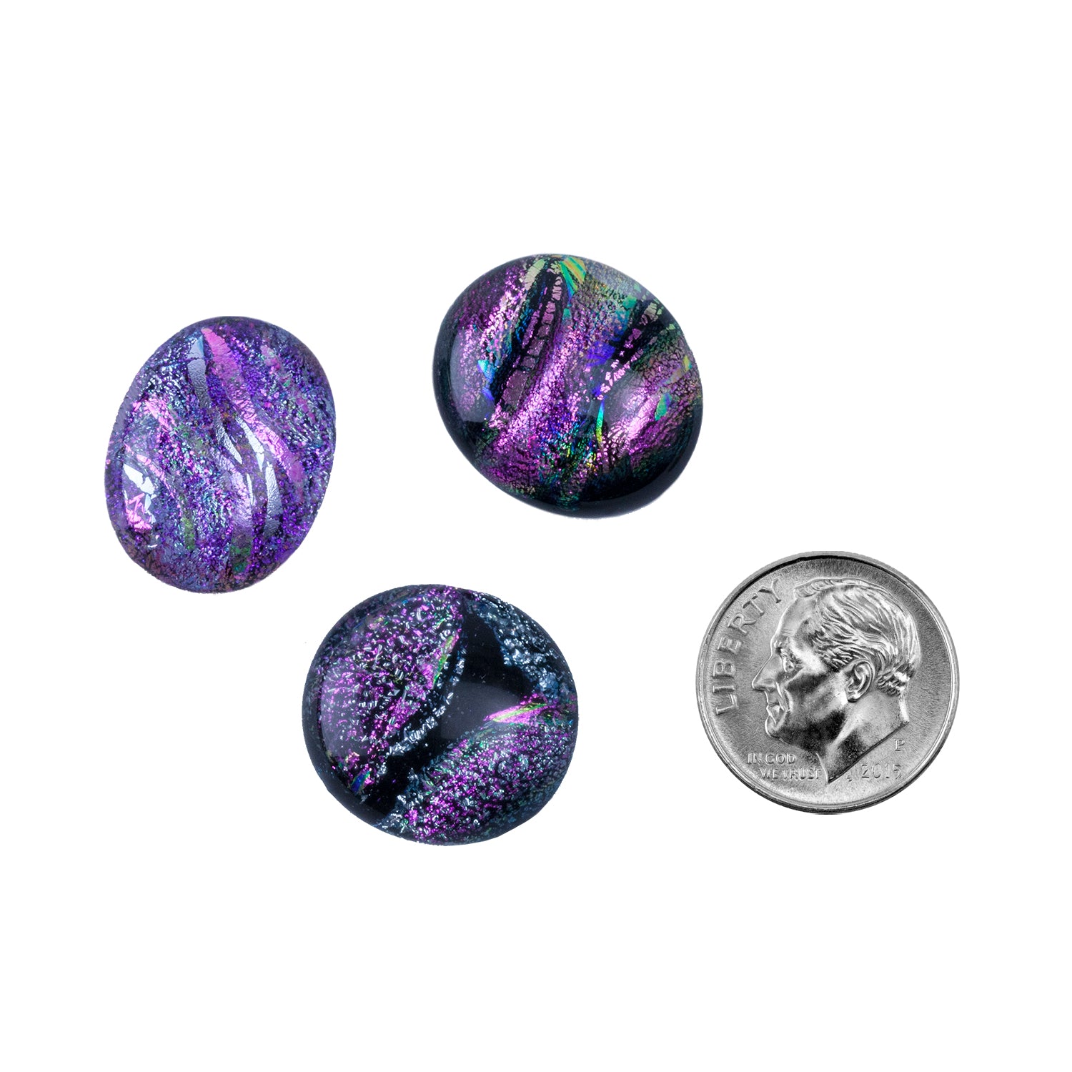 Dichroic Cabochons - Pink Large - 16mm to 20mm Pkg/3 with dime