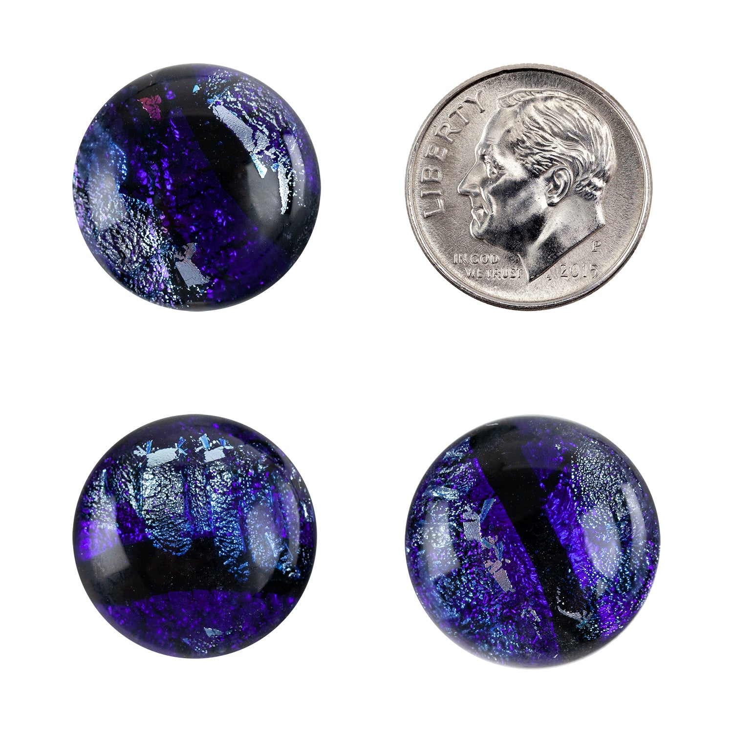 Dichroic Cabochons - Purple Large - 16mm to 20mm Pkg/3 with dime