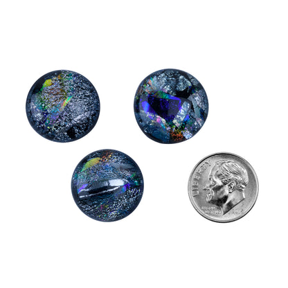 Dichroic Cabochons - Silver Large - 16mm to 20mm Pkg/3 with dime