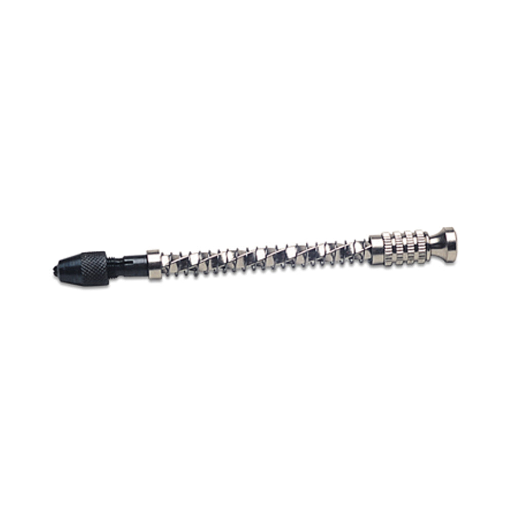 Spiral Hand Drill Used for fine work this European-made drill is spring-loaded with a steel chuck. Drill is 4-1/2" long and accepts No. 69 through No. 80 drills.