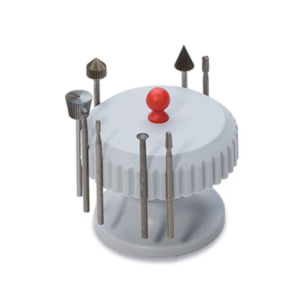 Magnetic Bur Stand This magnetic bur holder keeps burs readily available for the busy jeweler. Made of high impact plastic with an extra strong magnet for quick retrieval of burs, drills and other rotary instruments. Measures: 2-1/4″ x 2-1/4″.