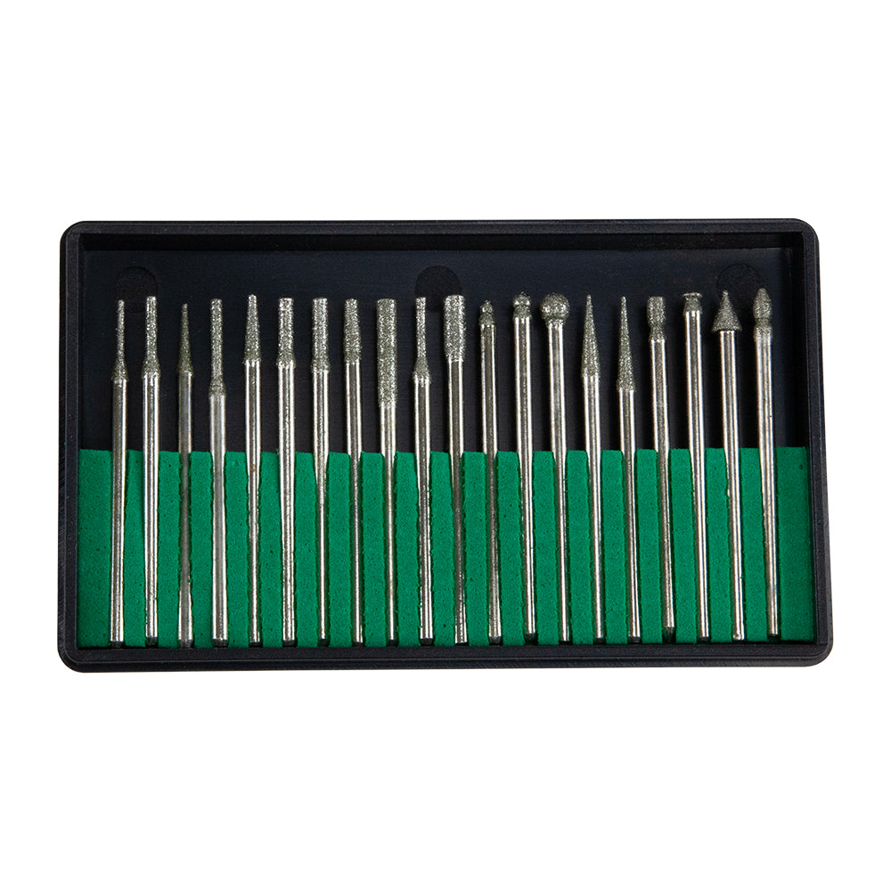 20 assorted diamond burs in a case