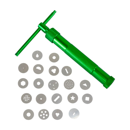 Professional Ultimate Clay Extruder

One extruder, many uses! Create a wide variety of embellishments for your projects using the 20 included discs. Create vines, stems, borders, and letters with the round discs; hair, grass, straw, and floral stamens with the screen discs; basket-weave, latticework, ribbons, and bows with the flat slot discs; and bricks, logs, borders, and small beads with the square, triangle, and half-round discs.