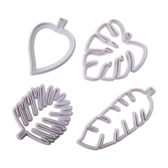 4 Shape Cutter Set - Leaf Cut cool shapes quick and easy with these silicone shape cutters. Apply CoolSlip on the cutter lip to keep the clay from sticking. This set comes with all pieces shown in photo. Set of 4 cutters.