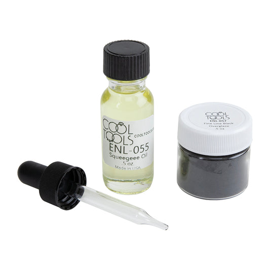 Fine Line Black Overglaze Powder jar with Squeegee Oil jar with eye dropper